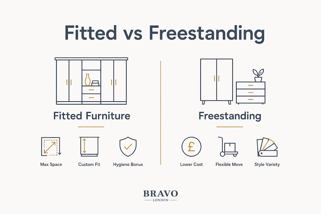 Infographic comparing fitted and freestanding furniture advantages