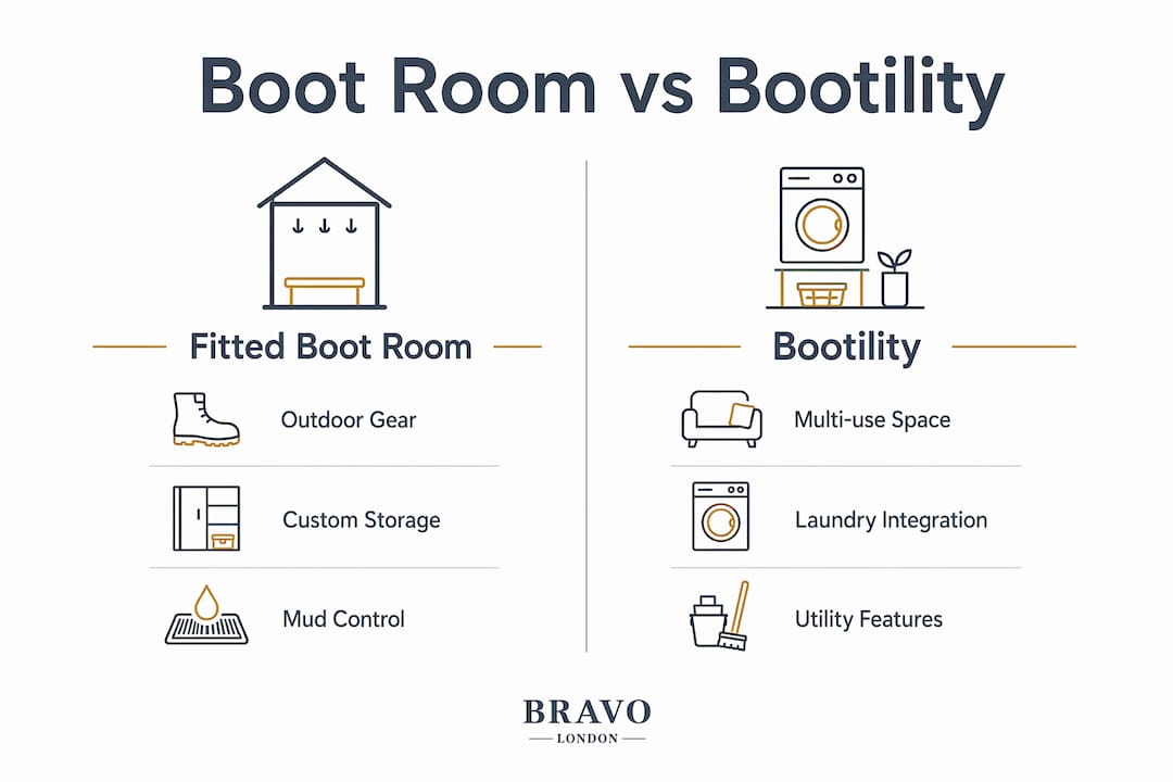 Infographic comparing fitted boot room and bootility