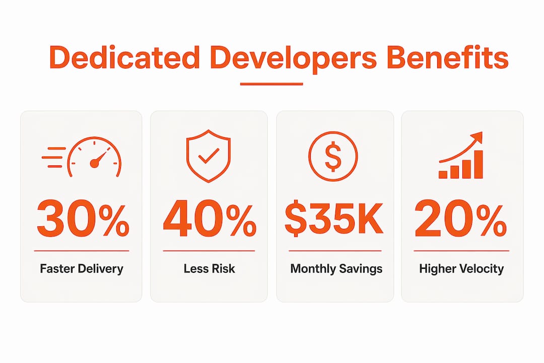 Infographic summarizing key benefits of dedicated developers