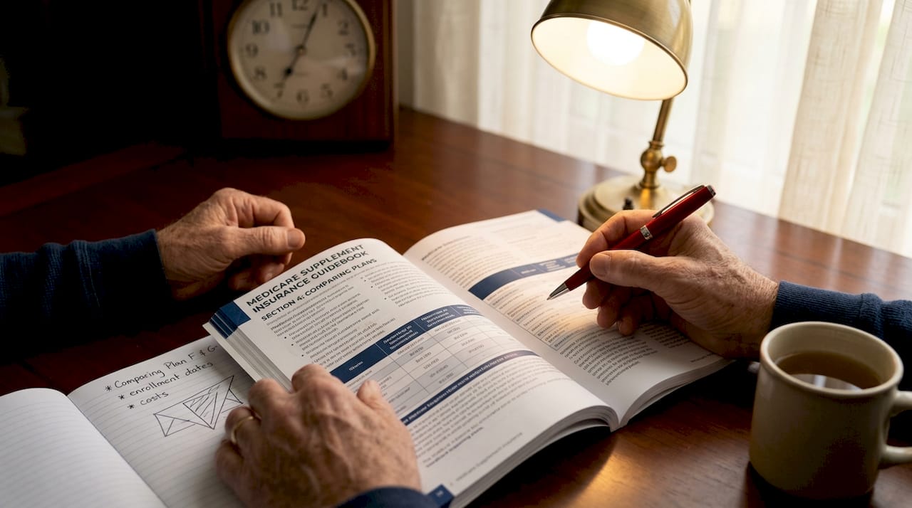 Hands reviewing Medicare supplement options guide