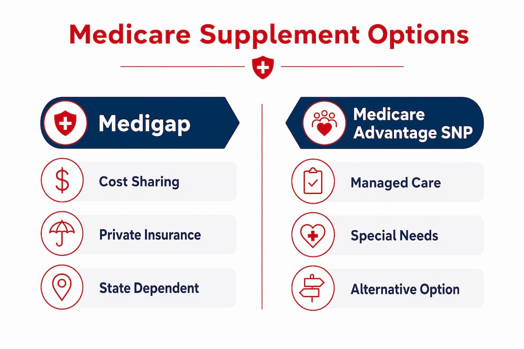 Infographic comparing Medigap and Medicare Advantage SNP