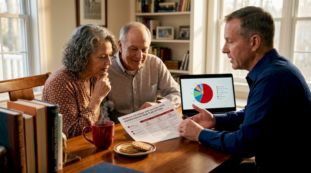 Medicare advisor explaining plan details to couple
