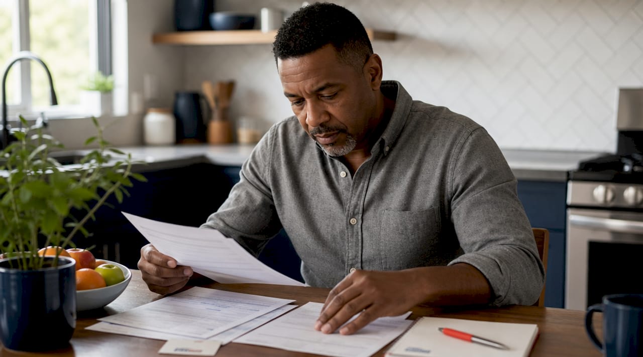 Man reviewing Medicare dental coverage documents at desk