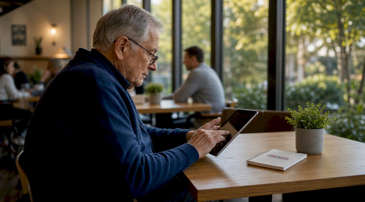 Elderly man researching healthcare costs on phone