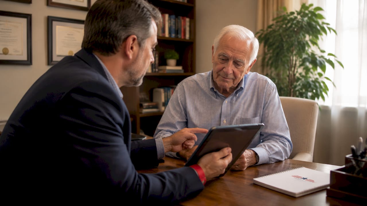 Doctor consulting with senior patient in outpatient clinic