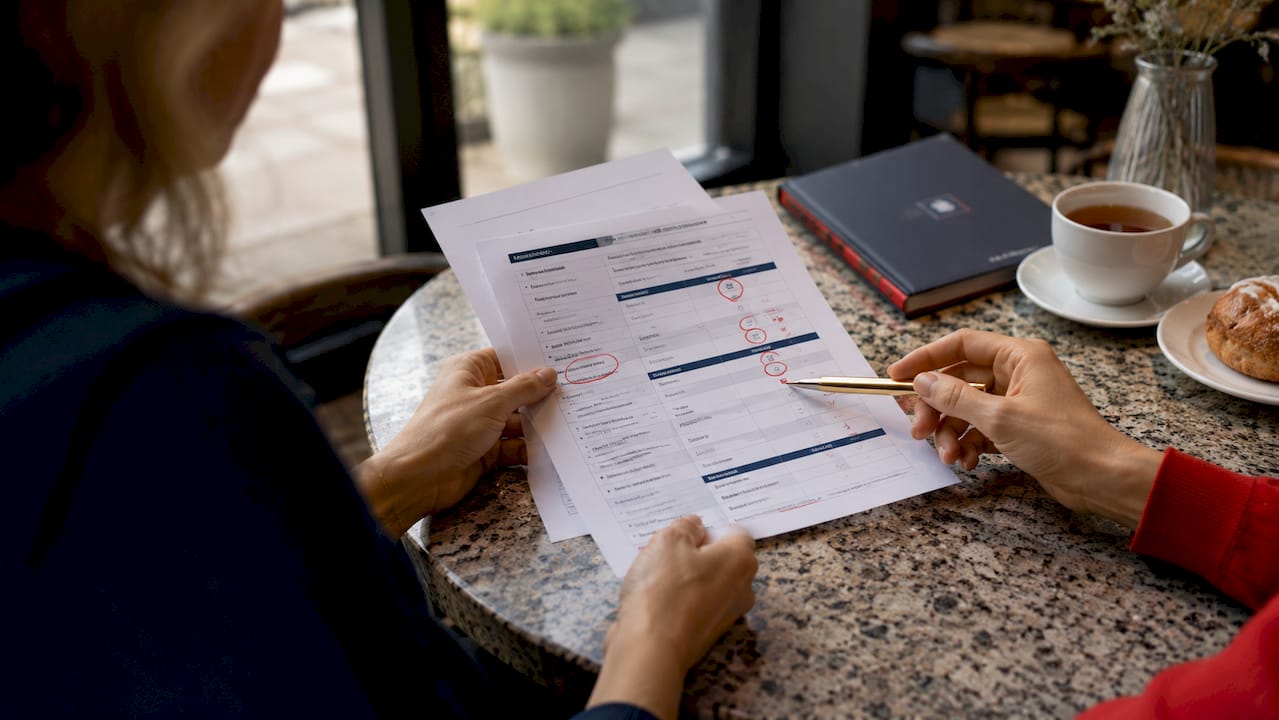 Hands comparing Medicare insurance plans
