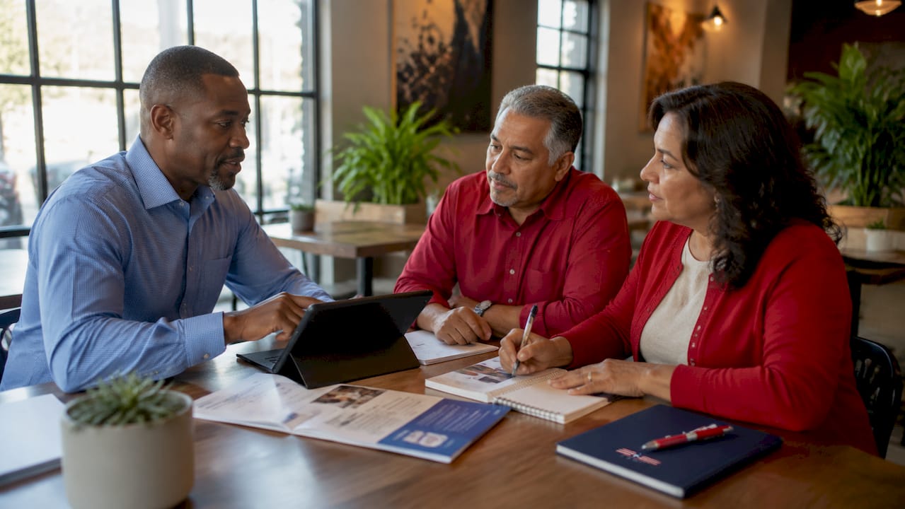Medicare agent consulting with senior couple