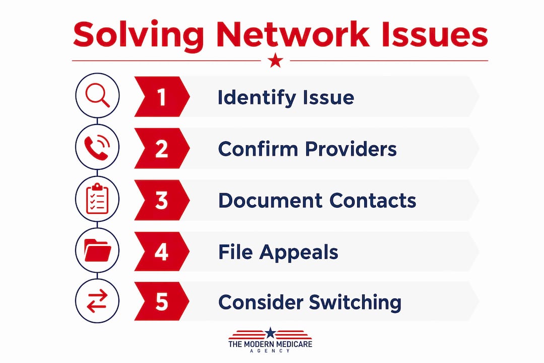 Infographic showing steps to solve Medicare network problems