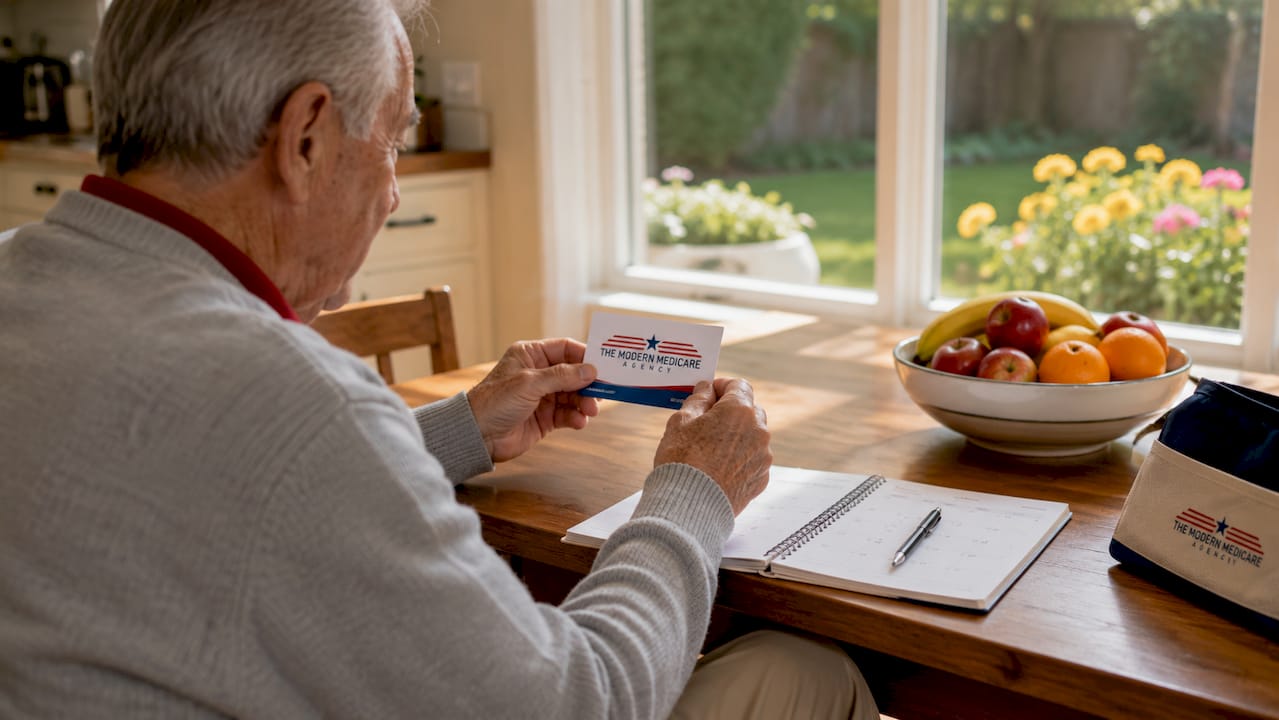 Hands holding Medicare Savings Program card at desk