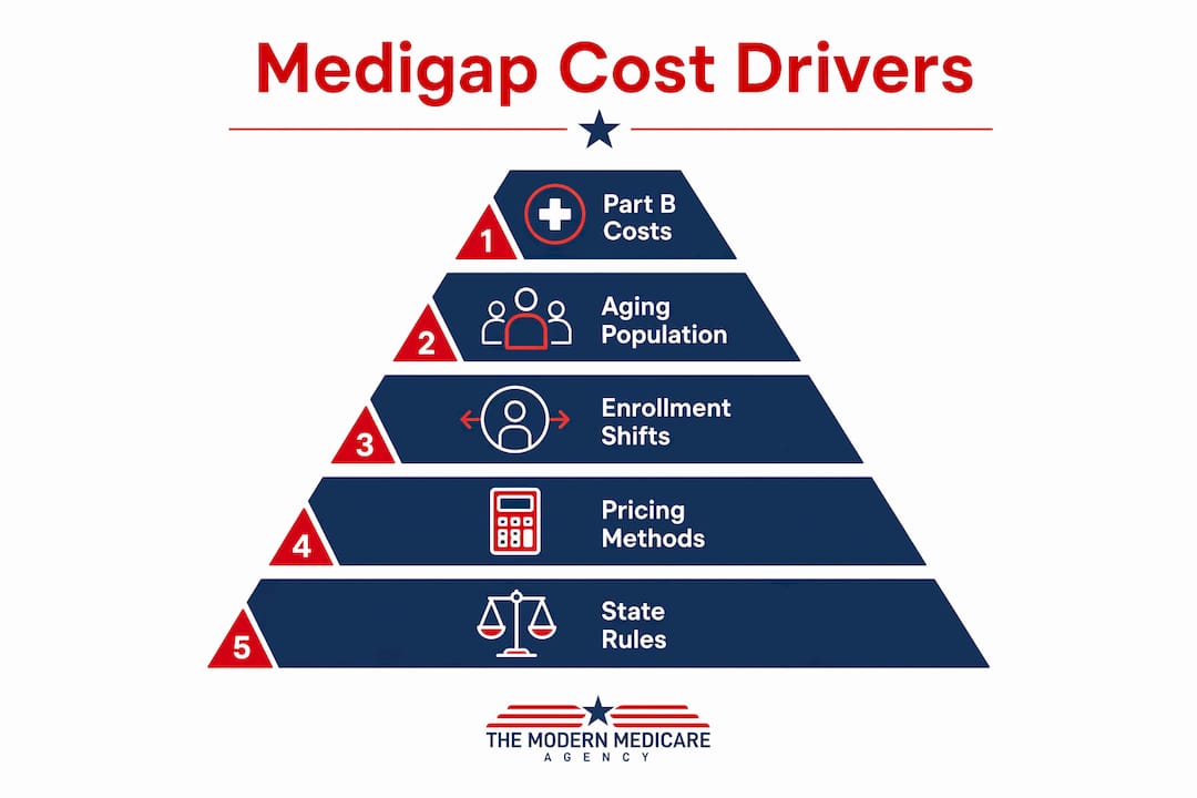 Infographic illustrating main Medigap cost drivers