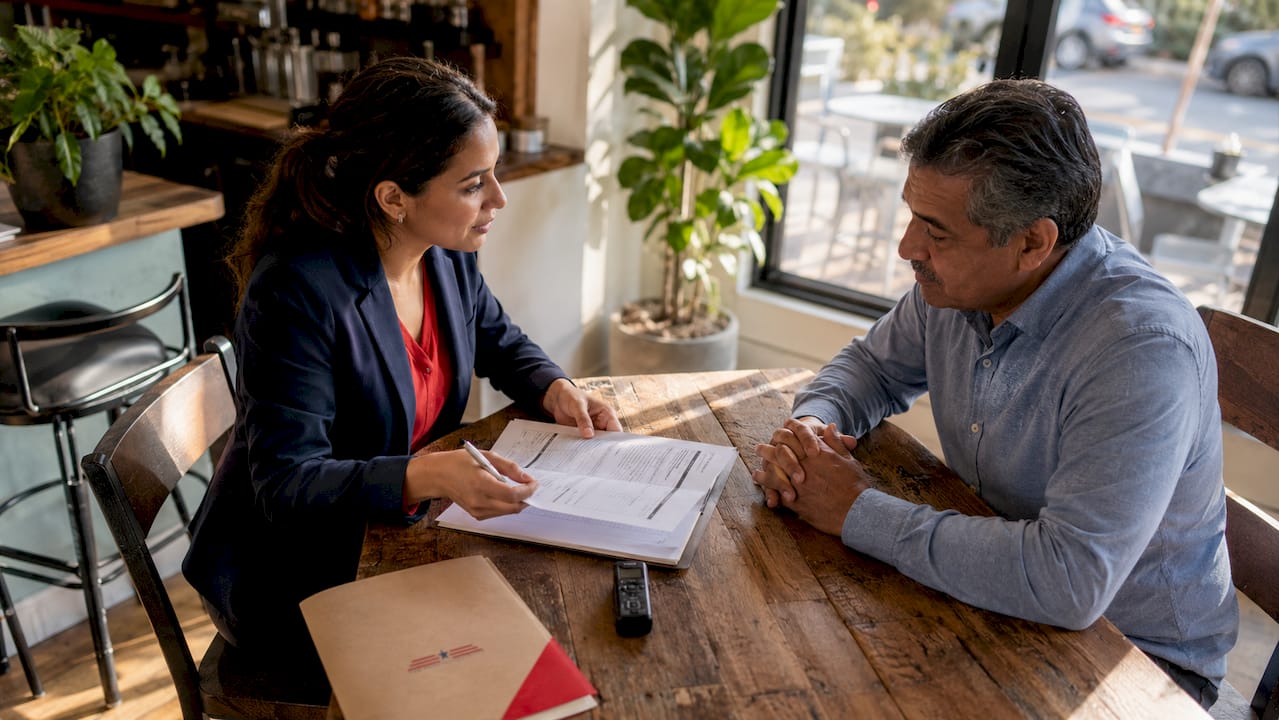 Counselor discussing outpatient SUD program