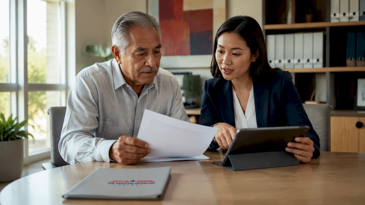 Insurance agent assisting disabled man with SSDI paperwork