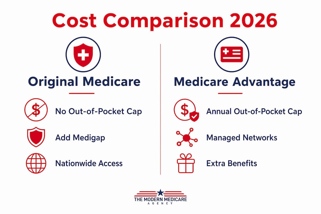 Infographic comparing Original Medicare and Medicare Advantage costs