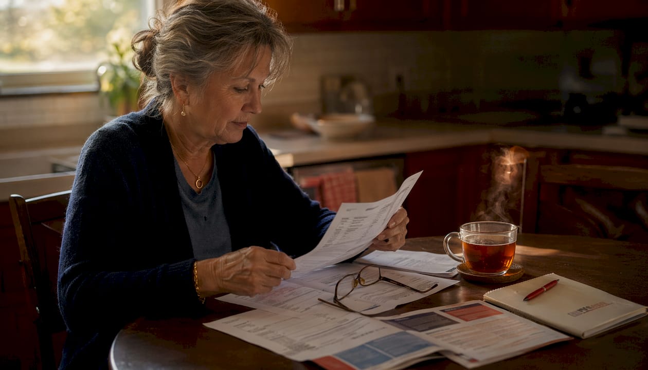 Hands sorting Medicare Part B and D premium documents