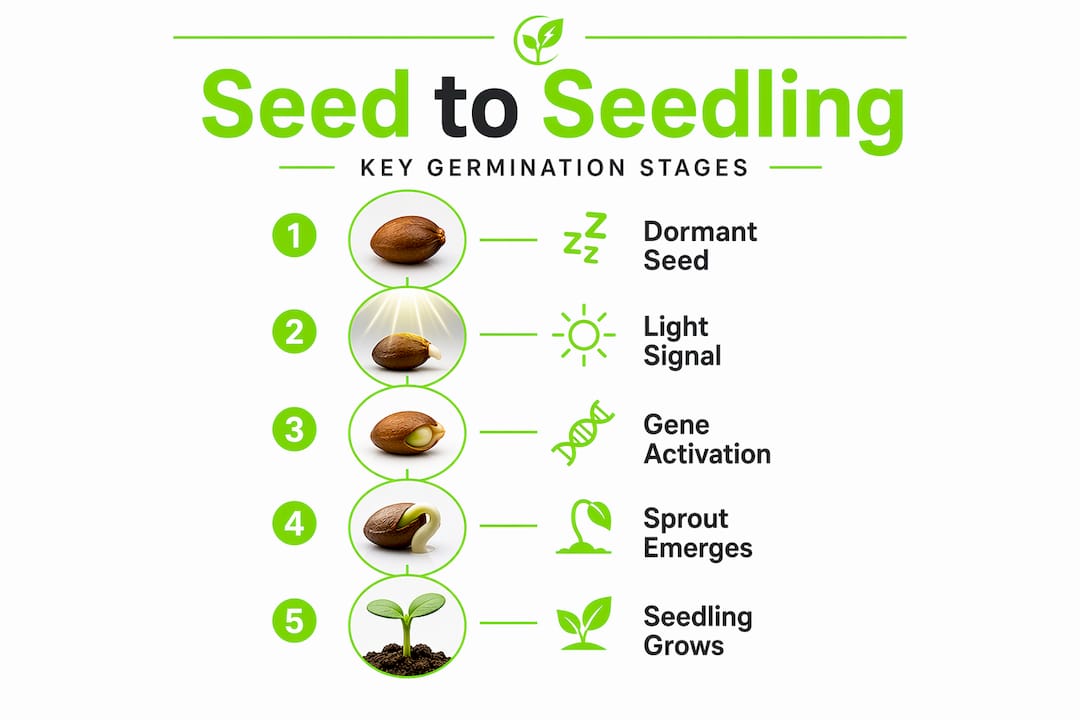 Seed to seedling germination process infographic