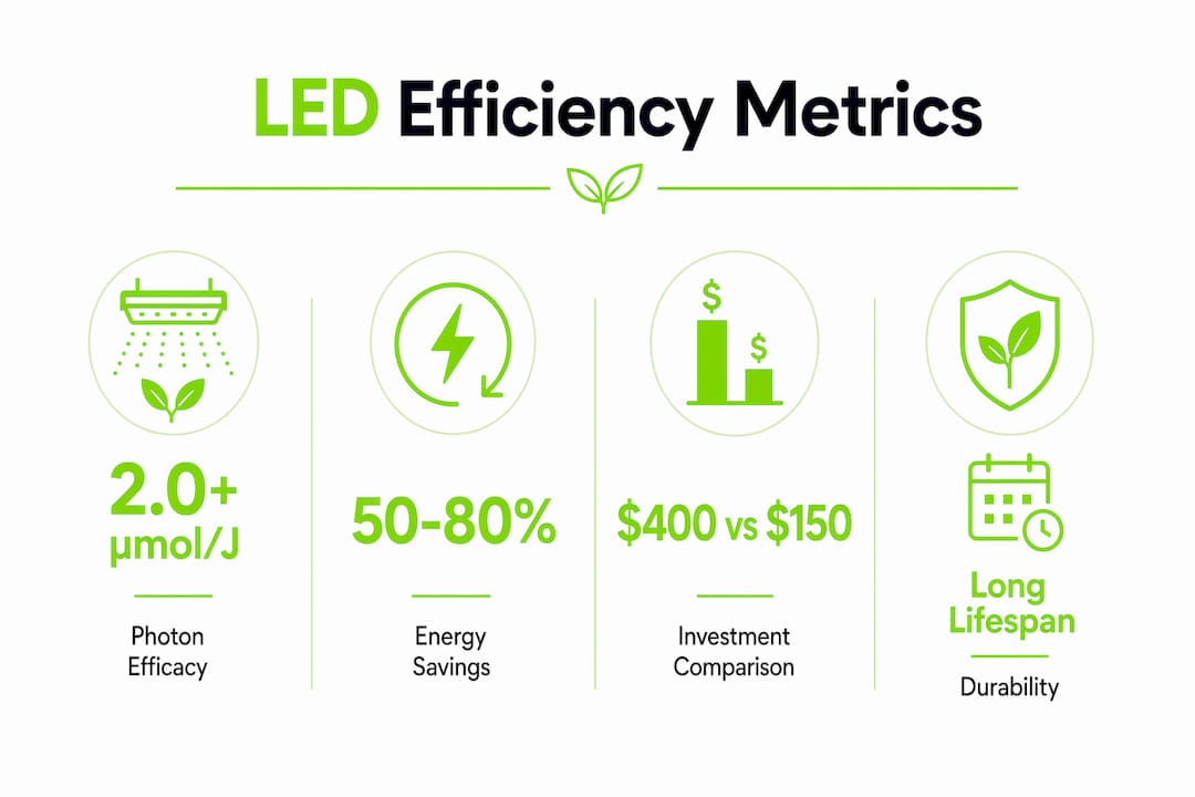 Infographic showing key LED efficiency metrics