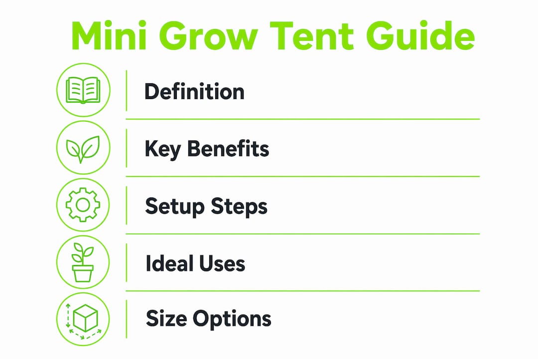 Infographic illustrating mini grow tent overview and usage steps