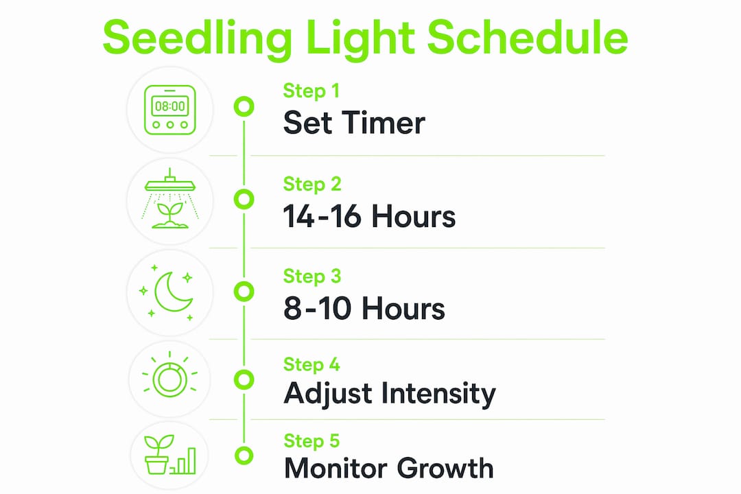 Infographic of seedling light schedule steps