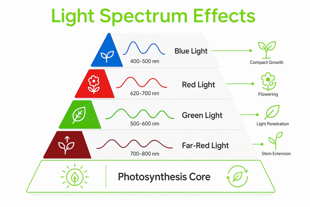Infographic showing grow light spectrum effects hierarchy