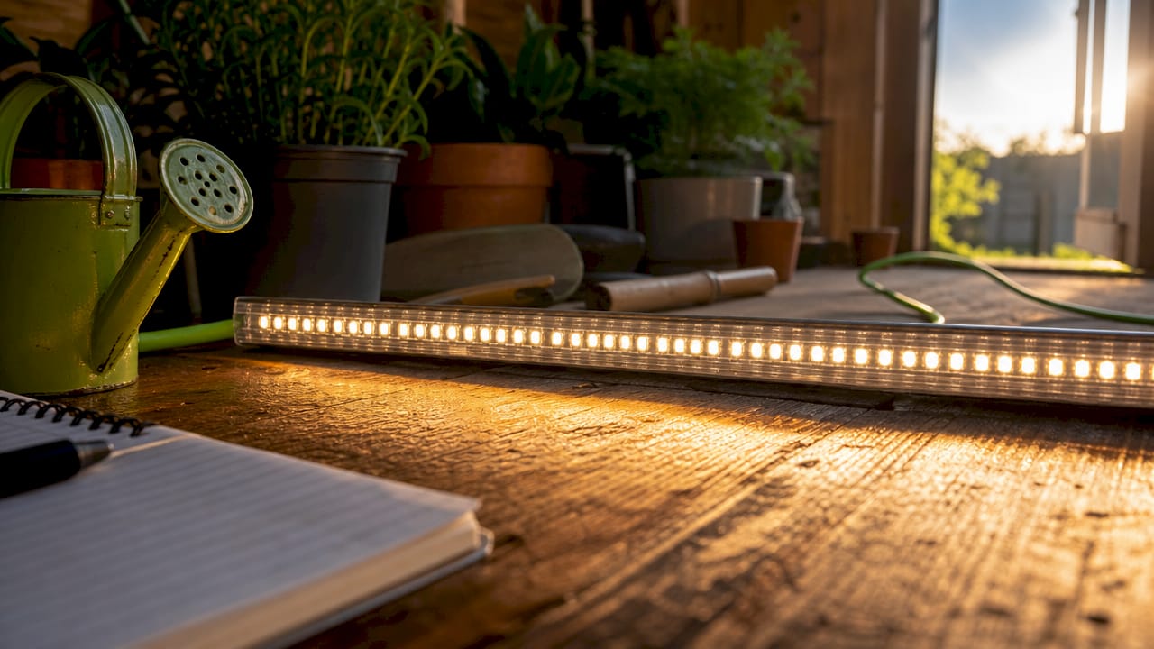 Close-up of glowing full-spectrum LED strip