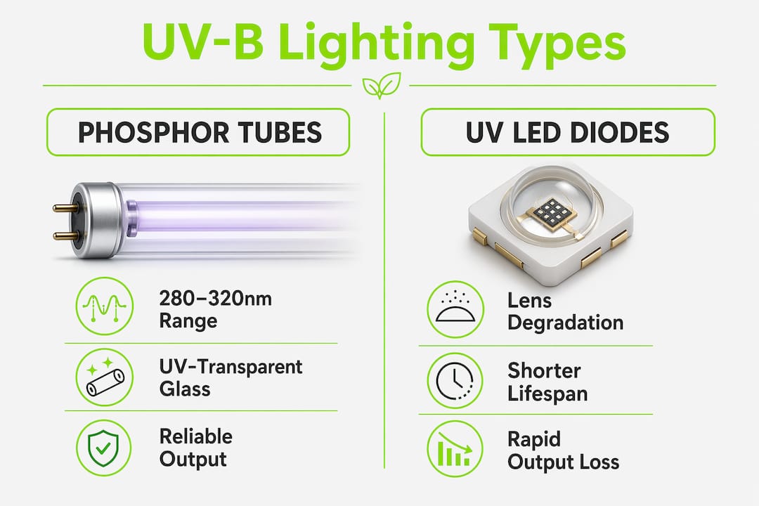 Comparison infographic of UV-B lighting technologies