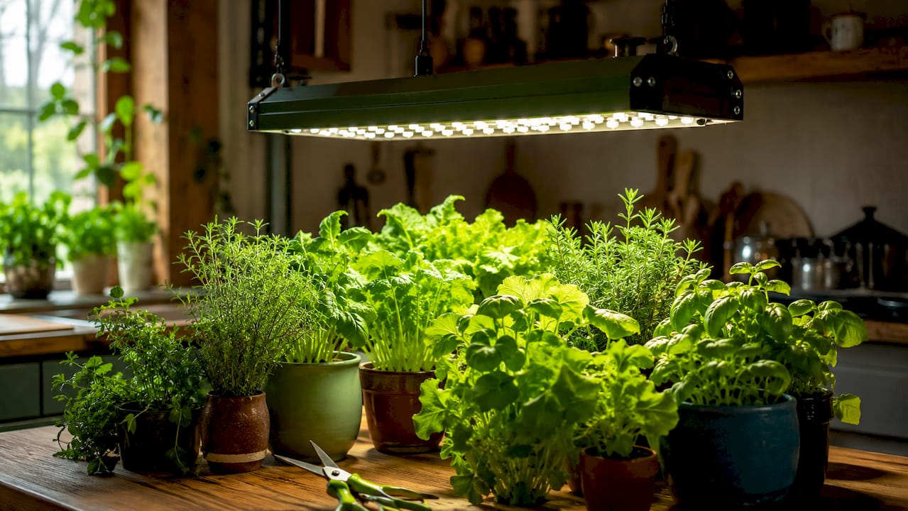Full-spectrum LED grow light panel with herbs
