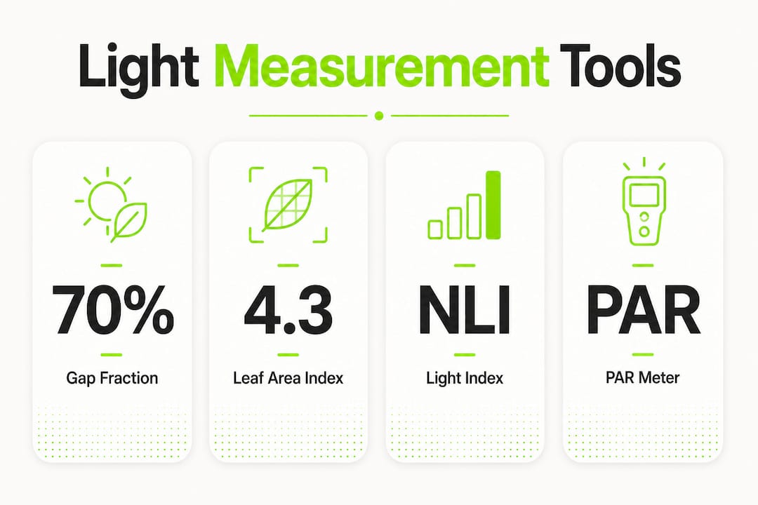 Infographic of canopy light measurement tools and stats