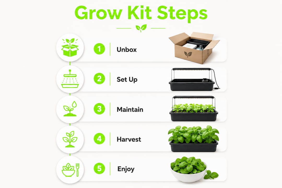 Infographic showing grow kit process steps