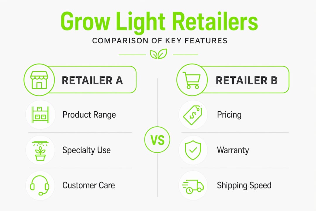 Infographic comparing indoor grow light retailers