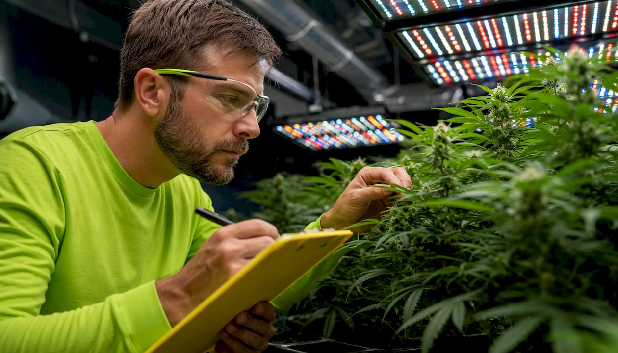 Cultivator monitoring LED light distance over plants