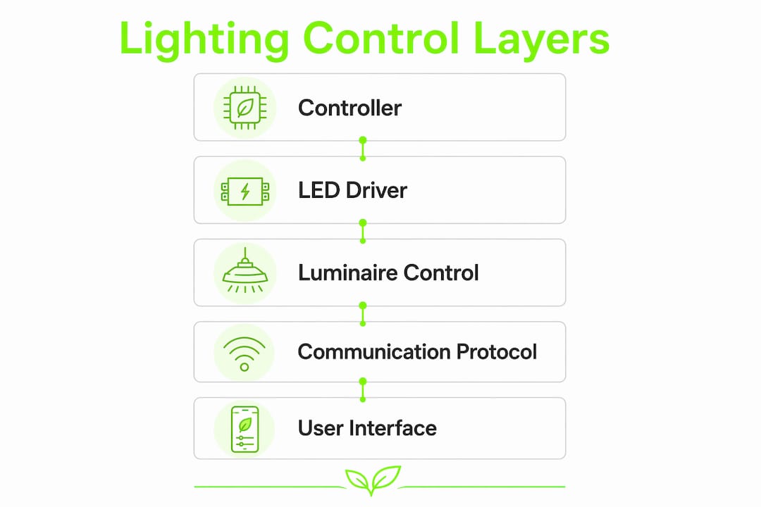 Infographic showing lighting control system layers