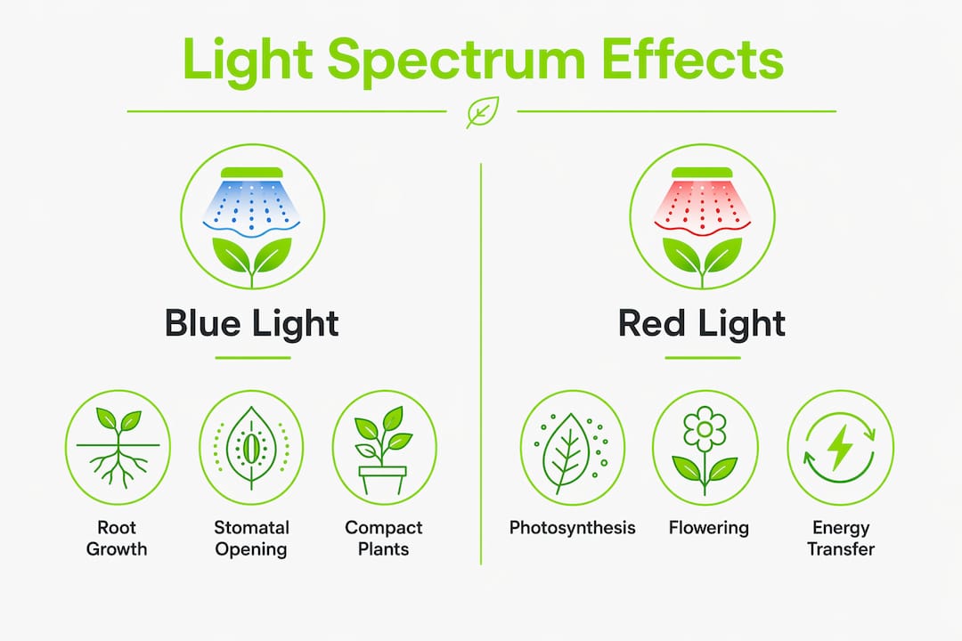 Infographic showing light spectrum effects on nutrient uptake