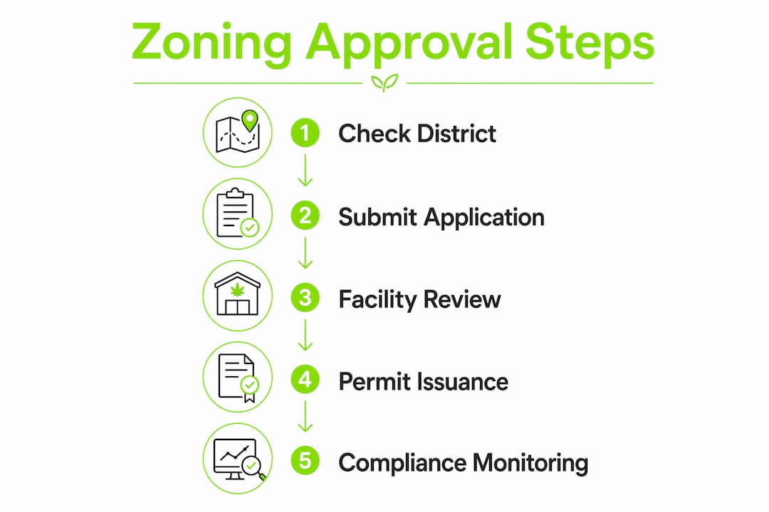 Infographic illustrating commercial cannabis zoning approval steps