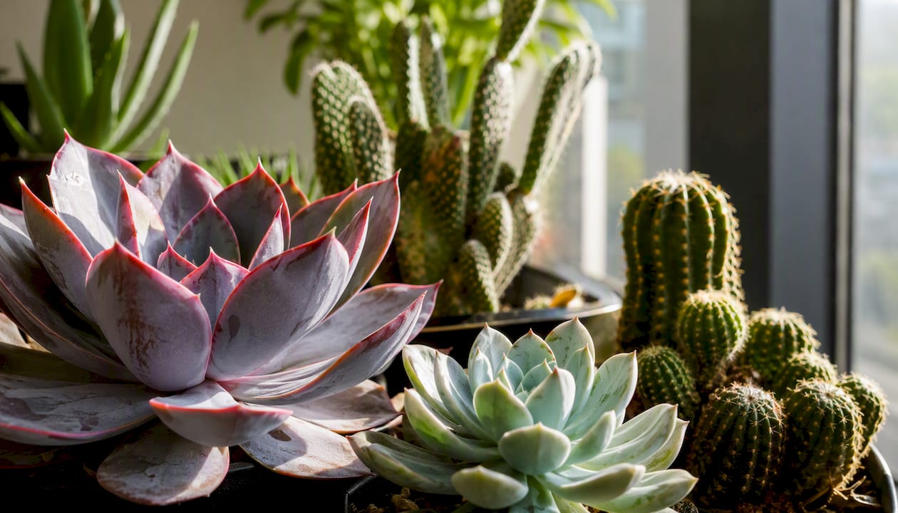 Waxy succulent leaves with powdery farina and anthocyanins