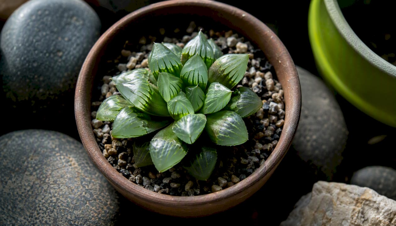Translucent leaf windows on shade-adapted succulent