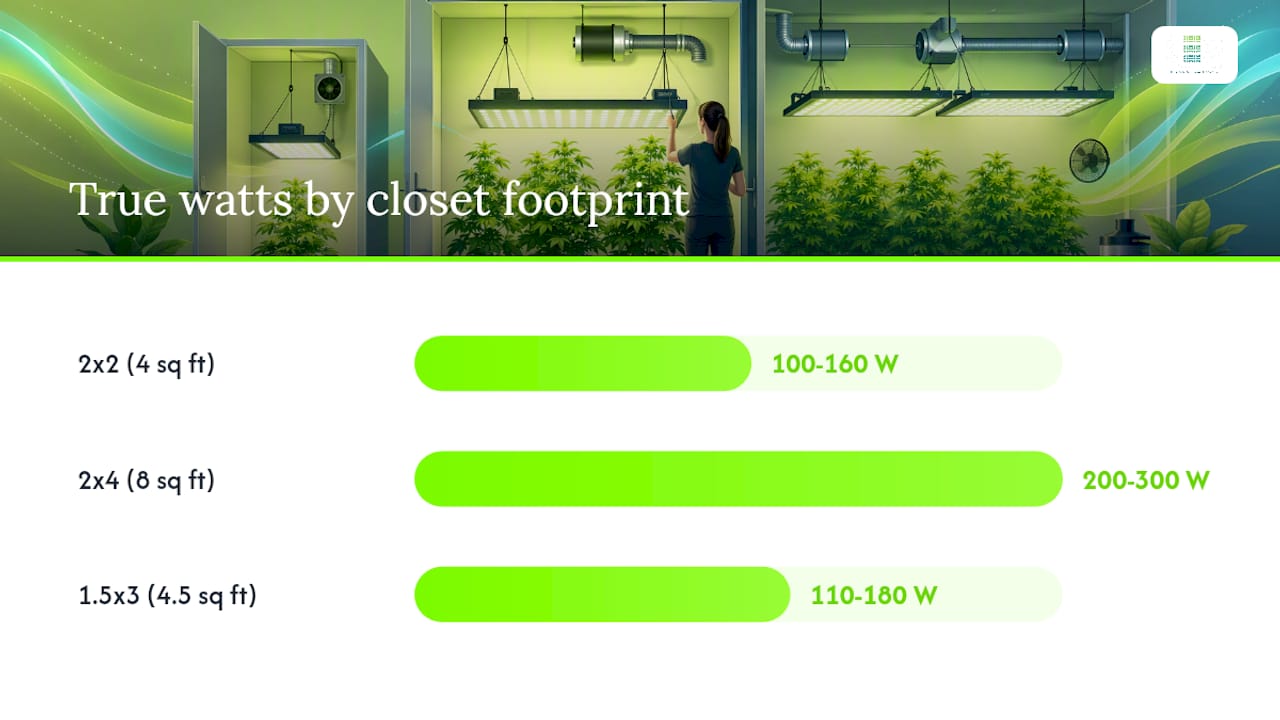 Diagram comparing PPFD, wattage, and light effectiveness