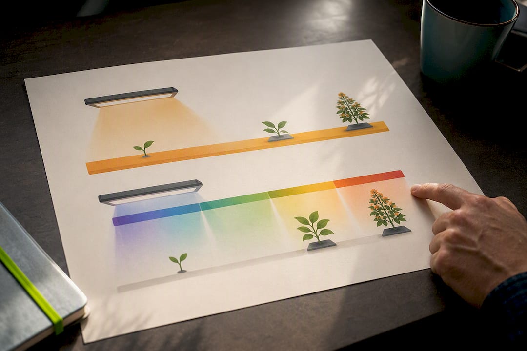 Fixed HPS and adjustable LED spectrum paths
