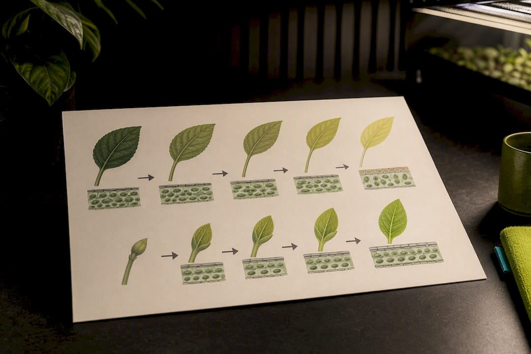 Illustration comparing existing and new leaf acclimation