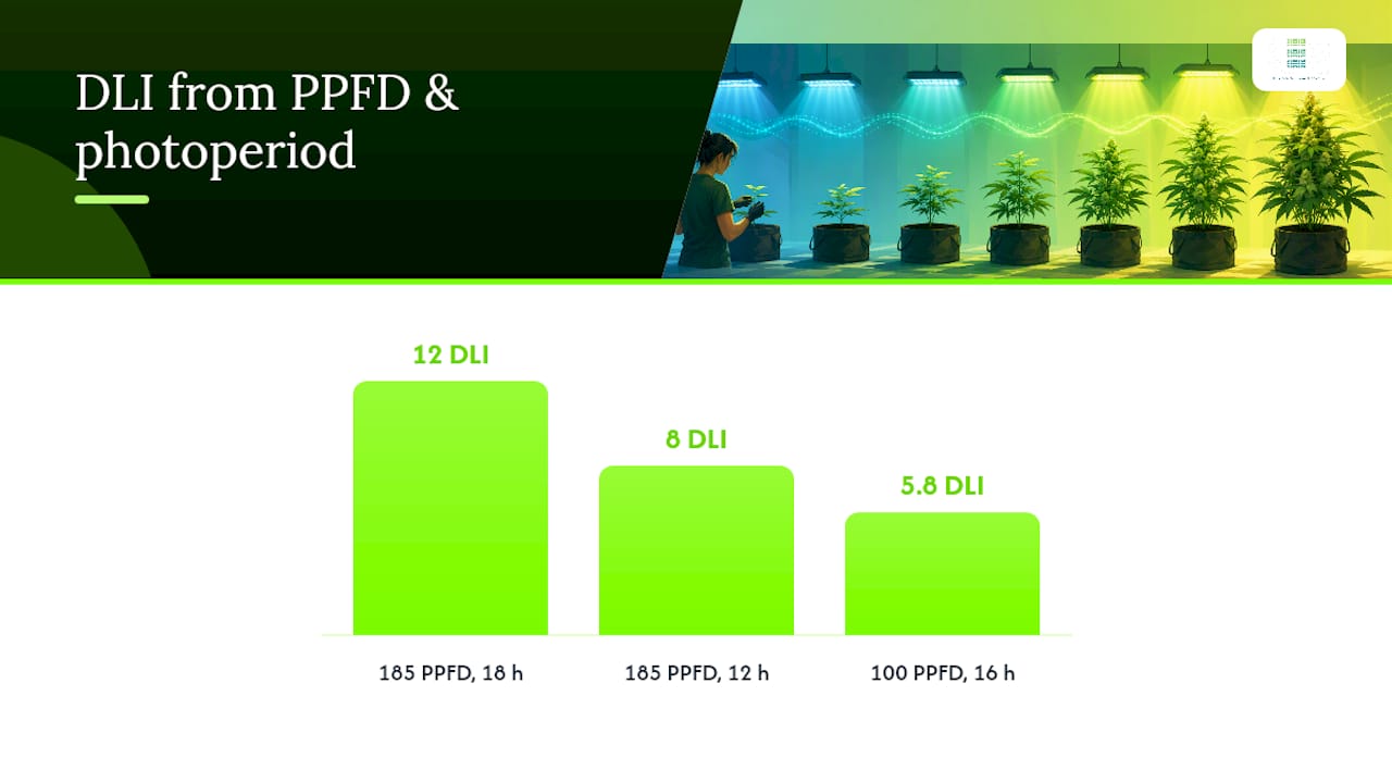 Comparison of three PPFD and DLI examples