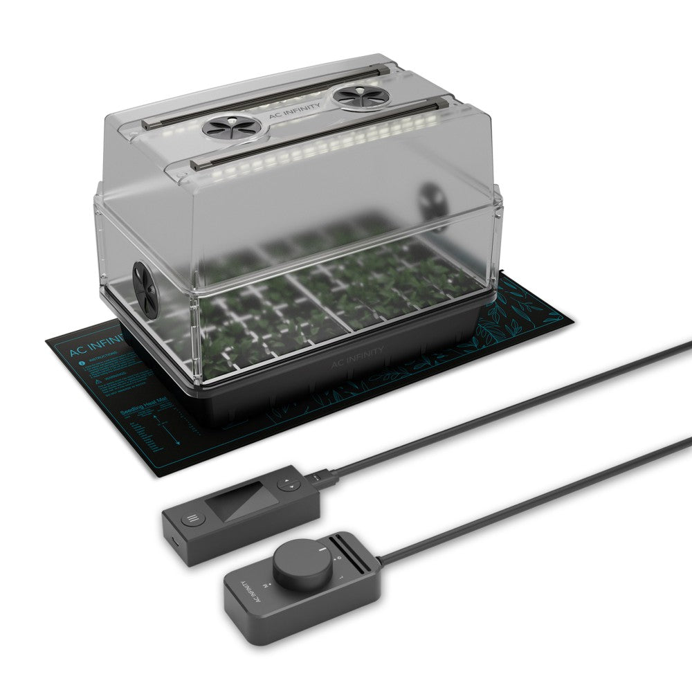AC Infinity Heavy-Duty Humidity Dome w/ Extended Height Kit | Germination Kit w/ Seedling Heat Mat and LED Grow Light Bars | 5x8 Cell Tray