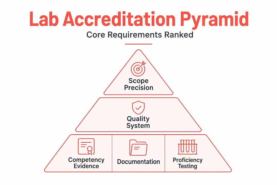 Lab accreditation requirements pyramid infographic