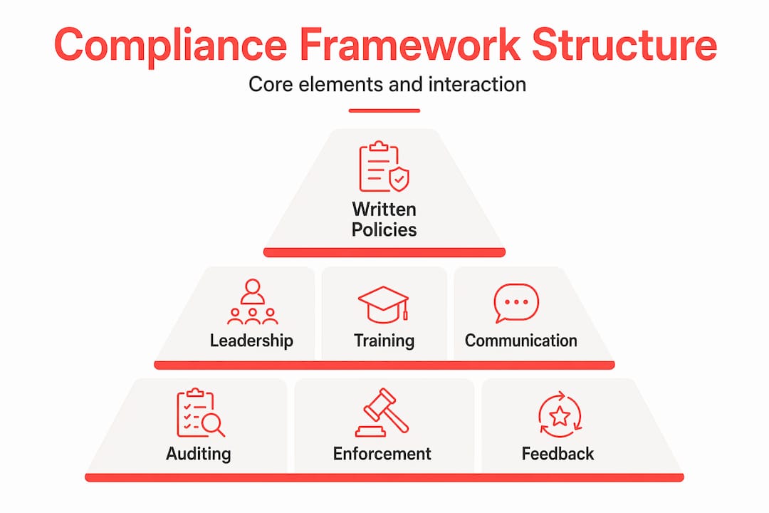 Infographic showing compliance framework pyramid tiers
