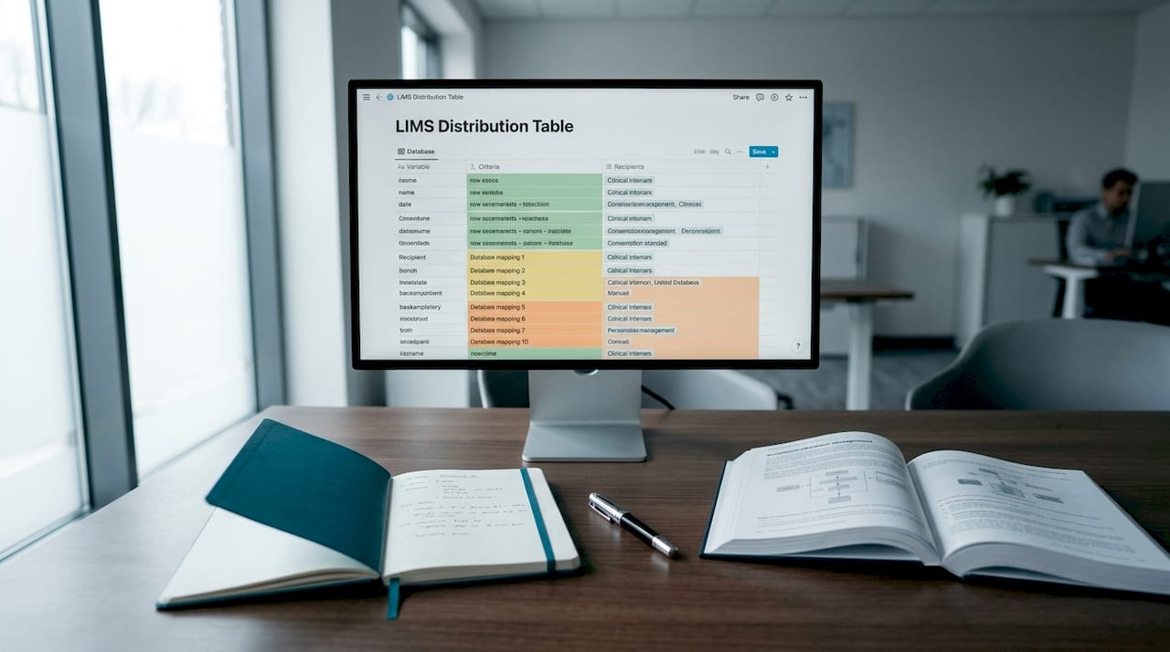 LIMS distribution tables user interface on screen