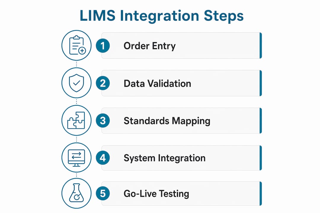 Infographic illustrating steps for LIMS billing integration