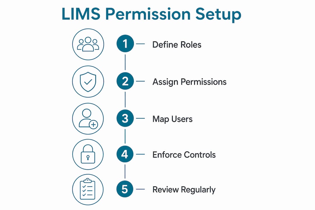 Infographic illustrating LIMS user permission setup steps