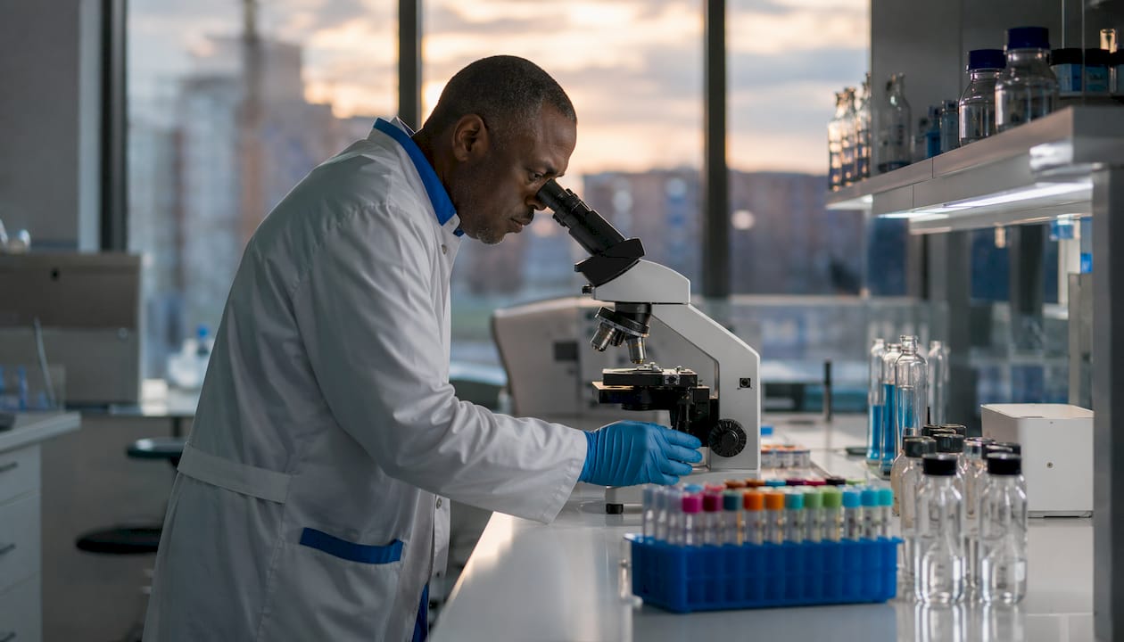 Clinical scientist working on genetic lab reports