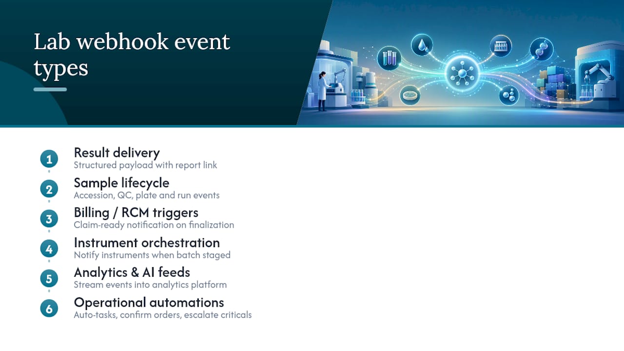 Diagram of lab webhook event types and consumers