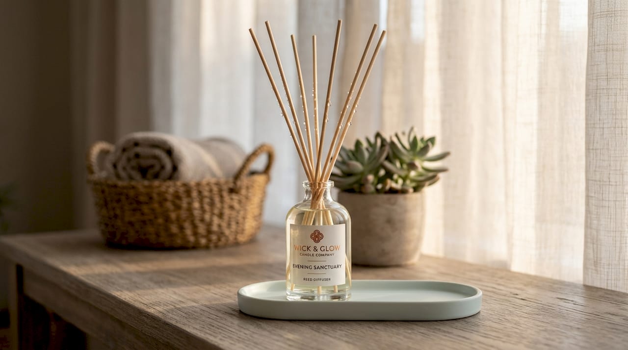 Close-up reed diffuser with natural light