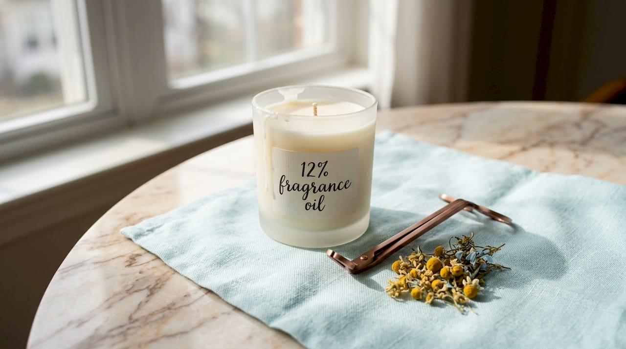Soy candle with visible fragrance concentration label