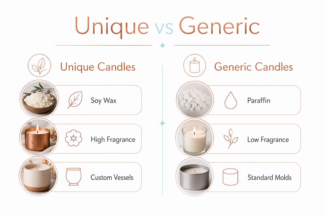 Infographic comparing unique and generic candle features